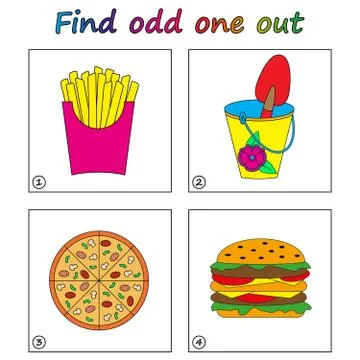 Find odd one out - game for kids. Worksheet. Visual Educational puzzle Game f Stock Illustration