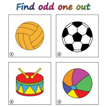 Find odd one out - game for kids. Worksheet. Visual Educational puzzle Game f Stock Illustration