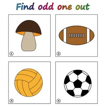Find odd one out - game for kids. Worksheet. Visual Educational puzzle Game f Stock Illustration