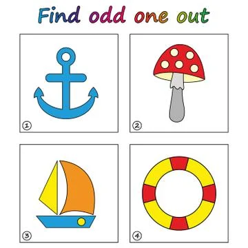 Find odd one out - game for kids. Worksheet. Visual Educational puzzle Game f Stock Illustration