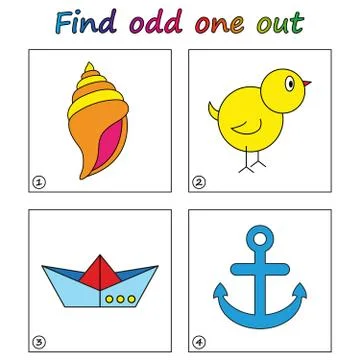 Find odd one out - game for kids. Worksheet. Visual Educational puzzle Game f Stock Illustration