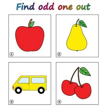 Find odd one out - game for kids. Worksheet. Visual Educational puzzle Game f Stock Illustration