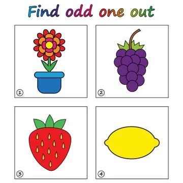 Find odd one out - game for kids. Worksheet. Visual Educational puzzle Game f Stock Illustration