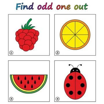 Find odd one out - game for kids. Worksheet. Visual Educational puzzle Game f Stock Illustration