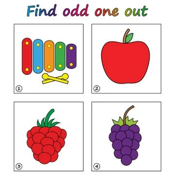 Find odd one out - game for kids. Worksheet. Visual Educational puzzle Game f Stock Illustration