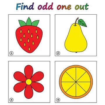 Find odd one out - game for kids. Worksheet. Visual Educational puzzle Game f Stock Illustration