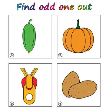 Find odd one out - game for kids. Worksheet. Visual Educational puzzle Game f Stock Illustration