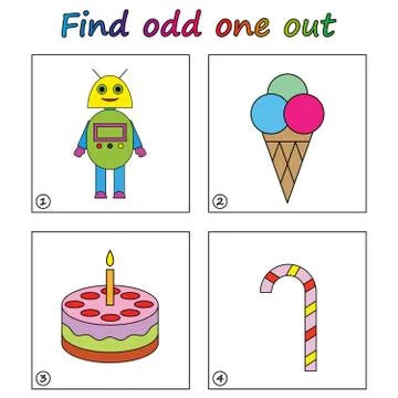 Find odd one out - game for kids. Worksheet. Visual Educational puzzle Game f Stock Illustration