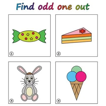 Find odd one out - game for kids. Worksheet. Visual Educational puzzle Game f Stock Illustration