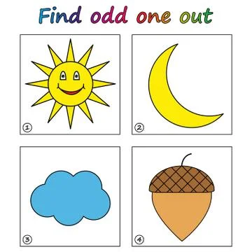 Find odd one out - game for kids. Worksheet. Visual Educational puzzle Game f Stock Illustration