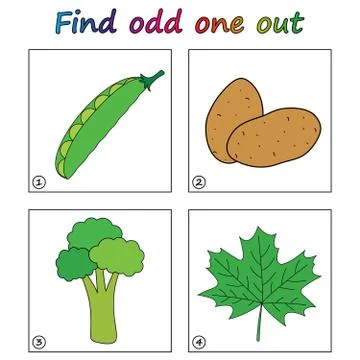 Find odd one out - game for kids. Worksheet. Visual Educational puzzle Game f Stock Illustration