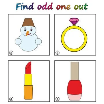 Find odd one out - game for kids. Worksheet. Visual Educational puzzle Game f Illustrazione stock