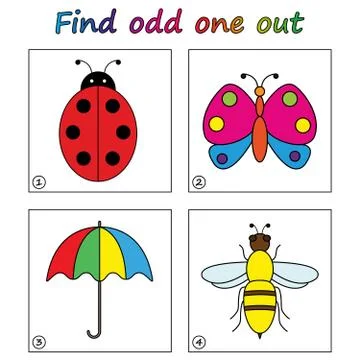 Find odd one out - game for kids. Worksheet. Visual Educational puzzle Game f Stock Illustration