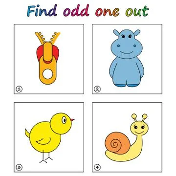 Find odd one out - game for kids. Worksheet. Visual Educational puzzle Game f Stock Illustration