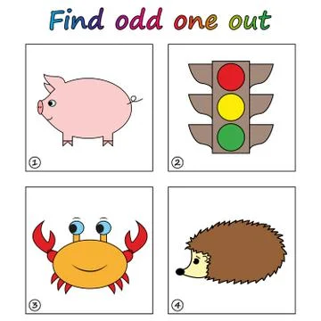Find odd one out - game for kids. Worksheet. Visual Educational puzzle Game f Stock Illustration