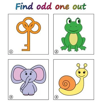 Find odd one out - game for kids. Worksheet. Visual Educational puzzle Game f Stock Illustration