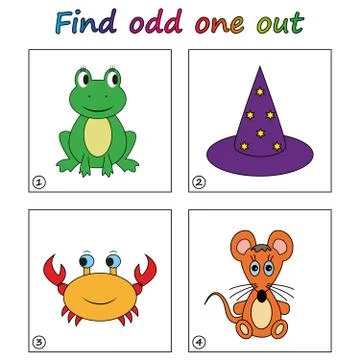 Find odd one out - game for kids. Worksheet. Visual Educational puzzle Game f Stock Illustration