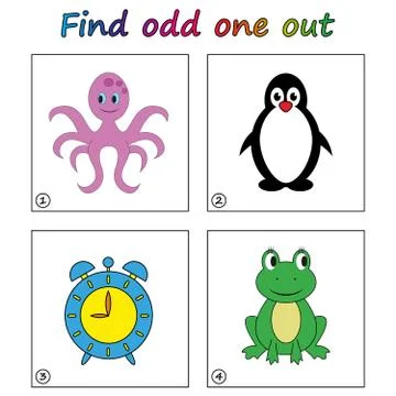 Find odd one out - game for kids. Worksheet. Visual Educational puzzle Game f Stock Illustration