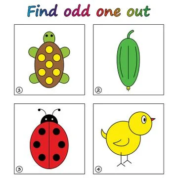 Find odd one out - game for kids. Worksheet. Visual Educational puzzle Game f Stock Illustration