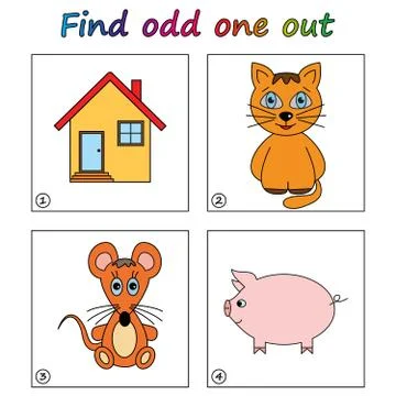Find odd one out - game for kids. Worksheet. Visual Educational puzzle Game f Stock Illustration