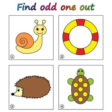 Find odd one out - game for kids. Worksheet. Visual Educational puzzle Game f Stock Illustration