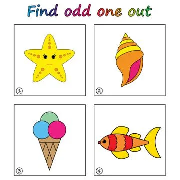 Find odd one out - game for kids. Worksheet. Visual Educational puzzle Game f Stock Illustration