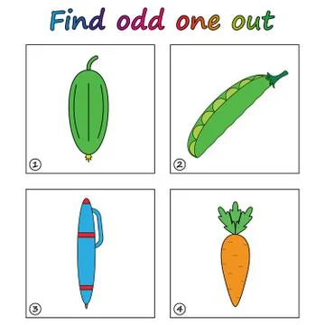 Find odd one out - game for kids. Worksheet. Visual Educational puzzle Game f Stock Illustration