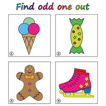 Find odd one out - game for kids. Worksheet. Visual Educational puzzle Game f Stock Illustration