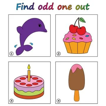 Find odd one out - game for kids. Worksheet. Visual Educational puzzle Game f Stock Illustration