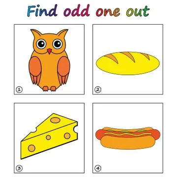 Find odd one out - game for kids. Worksheet. Visual Educational puzzle Game f Stock Illustration