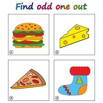 Find odd one out - game for kids. Worksheet. Visual Educational puzzle Game f Stock Illustration