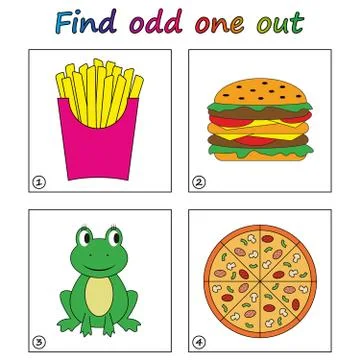 Find odd one out - game for kids. Worksheet. Visual Educational puzzle Game f Stock Illustration