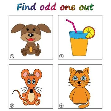 Find odd one out - game for kids. Worksheet. Visual Educational puzzle Game f Stock Illustration