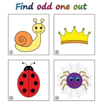 Find odd one out - game for kids. Worksheet. Visual Educational puzzle Game f Illustrazione stock