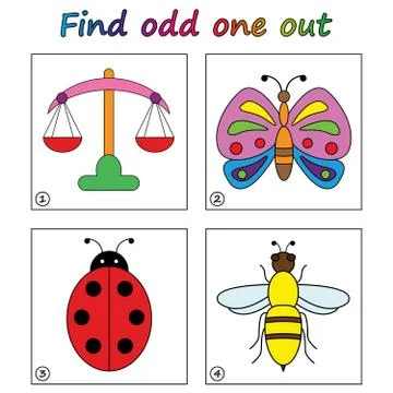 Find odd one out - game for kids. Worksheet. Visual Educational puzzle Game f Stock Illustration