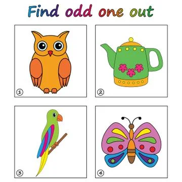 Find odd one out - game for kids. Worksheet. Visual Educational puzzle Game f Stock Illustration