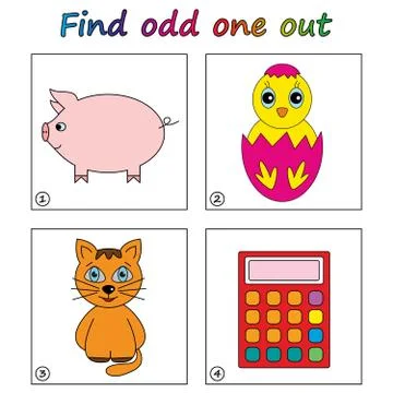 Find odd one out - game for kids. Worksheet. Visual Educational puzzle Game f Stock Illustration