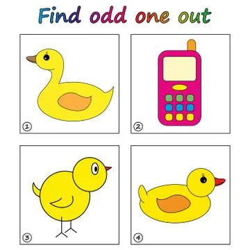 Find odd one out - game for kids. Worksheet. Visual Educational puzzle Game f Stock Illustration