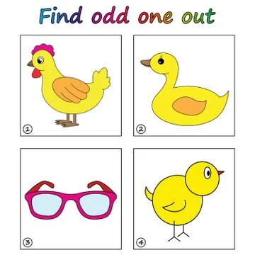 Find odd one out - game for kids. Worksheet. Visual Educational puzzle Game f Stock Illustration