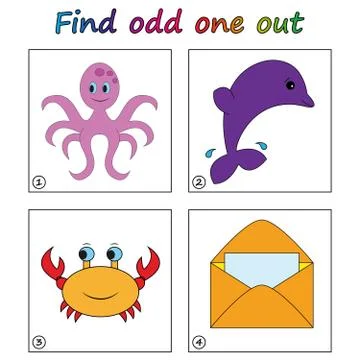 Find odd one out - game for kids. Worksheet. Visual Educational puzzle Game f Stock Illustration