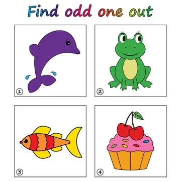 Find odd one out - game for kids. Worksheet. Visual Educational puzzle Game f Stock Illustration
