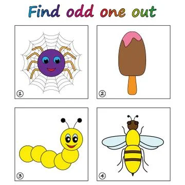 Find odd one out - game for kids. Worksheet. Visual Educational puzzle Game f Stock Illustration