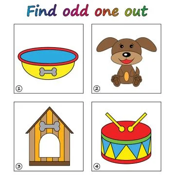 Find odd one out - game for kids. Worksheet. Visual Educational puzzle Game f Stock Illustration