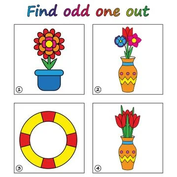Find odd one out - game for kids. Worksheet. Visual Educational puzzle Game f Stock Illustration