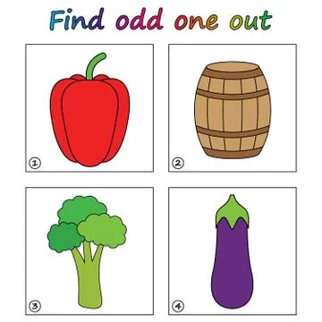 Find odd one out - game for kids. Worksheet. Visual Educational puzzle Game f Stock Illustration