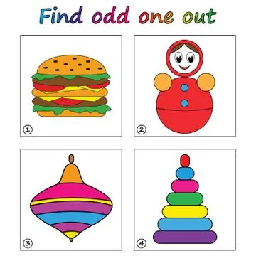 Find odd one out - game for kids. Worksheet. Visual Educational puzzle Game f Stock Illustration
