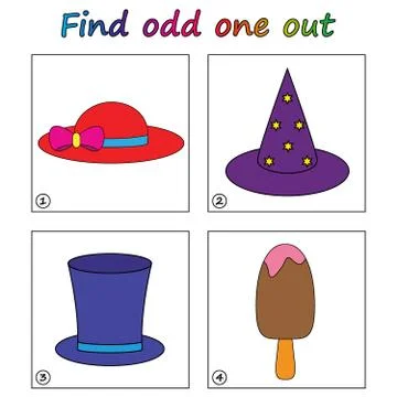 Find odd one out - game for kids. Worksheet. Visual Educational puzzle Game f Stock Illustration