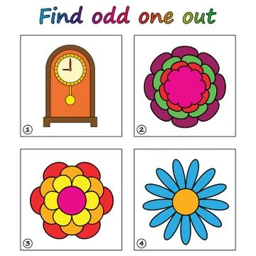 Find odd one out - game for kids. Worksheet. Visual Educational puzzle Game f Stock Illustration