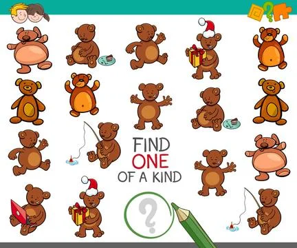 Find one of a kind activity with bears Cartoon Illustration of Find One of... Stock Photos