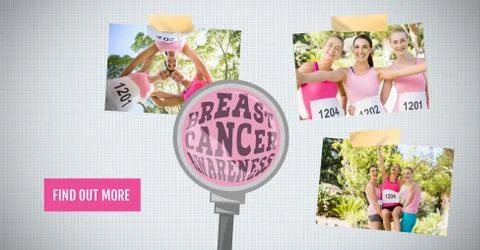Find out more button with text on Breast Cancer Awareness Photo Collage Stock Photos